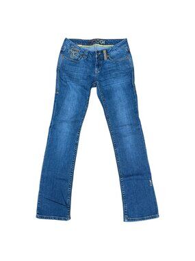 Coogi Womens Blue Bootcut Denim Jeans With Embroidered Back Pockets - Size 7/8